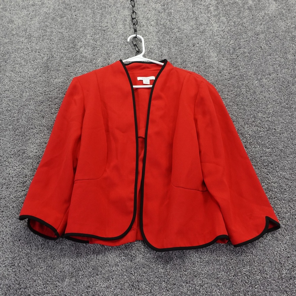 Dressbarn Blazer Womens 10 Red Black Trim Open Front Career Work Professional